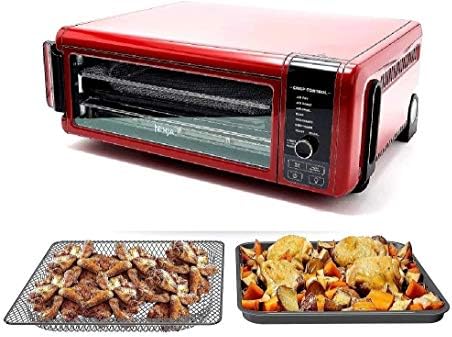 Ninja SP101 Foodi 8-in-1 Air Fry Large Toaster Oven Flip-Away for Storage Dehydrate Keep Warm 1800w XL Capacity (Renewed) RED