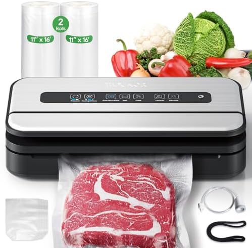 Upgraded Vacuum Sealer for Food, 90kpa 14 in 1 Food Sealer Vacuum Sealer Machine, Easy Lock Handle/Sous Vide Friendly, Liquid/Dry/Moist Food Saver Storage Vacuum Sealers with 2 Roll Bags (25 Max)