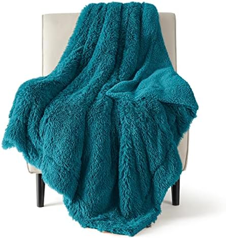 Bedsure Fluffy Turquoise Teal Throw Blanket Gifts for Women, Men, Soft Fleece Cozy Fuzzy Sherpa Plush Warm Minky Thick Faux Fur Throws for Couch, Teal Decor House Blanket Gifts for Her, 50x60