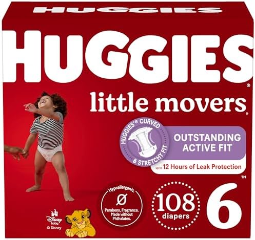 Huggies Size 6 Diapers, Little Movers Baby Diapers, Size 6 (35+ lbs), 108 Count, Packaging May Vary