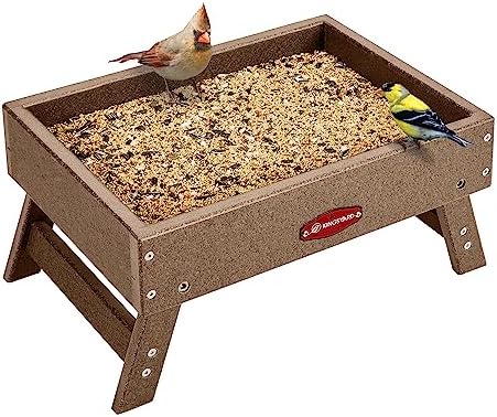 Kingsyard Ground Bird Feeder for Outdoors - Recycled Plastic Platform Feeder for Wild Birds, Squirrels, Chicken, 5 LBS Large Capacity, Brown