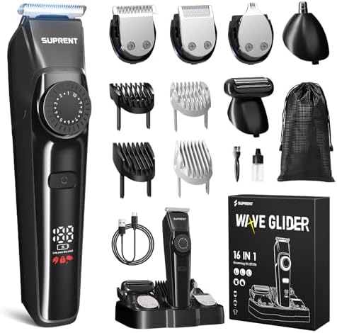 SUPRENT Beard Trimmers for Men - All-in-One Mens Grooming Kits with 40 Precision Dials,Waterproof Adjustable Hair Trimmers for Hair, Beard, Face, Nose & Body, USB-C Rechargeable, 3.5H Running Time
