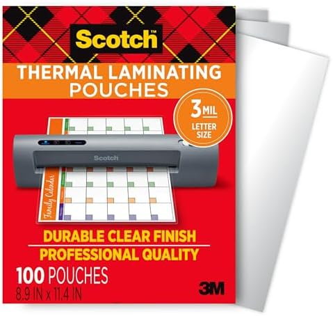Scotch Thermal Laminating Pouches, for Use with Thermal Laminators, 8.9 x 11.4 Inches, Letter Size Sheets, 100 Count