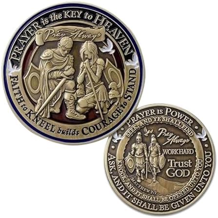 & Emblem - Prayer Challenge Coin: Faithful Armor of God, Spiritual Journey Keepsake, Antique Finish, Hand-Painted Colors, Inspirational Gift for Christians, Collectible Commemorative Token