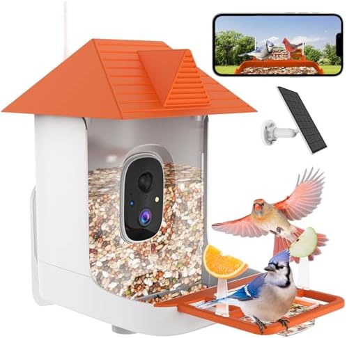 Smart Bird Feeder with Camera,Solar Powered Outdoor WiFi Birds House Camera with Built in AI Identification,Auto Cloud Recording,FHD Video, for Bird Watching,Parents,Orange