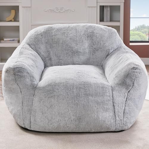 Homguava Beanbag Chair Bean Bag Chairs for Adults Bean Bags Giant Bean Bag Sofa with Spacious Cushion Bean Bag Couch with Armrest Large Bean Bag Chair with Filler for Living Room Bedroom (Light Grey)