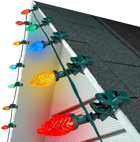 C9 LED Christmas Lights Outdoor, 99 Feet 150 LED C9 String Lights with 150 Spring Clips, Waterproof Connectable Christmas Tree Lights for Outside Roofline Patio Home Xmas Decor, Multicolor