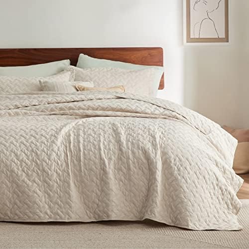 Bedsure Quilts Queen Size - Lightweight Bedspreads Queen Size with Basket Weave Pattern, Soft Quilt Bedding Set, Beige Comforter Set Coverlet for All Seasons with 2 Pillow Shams