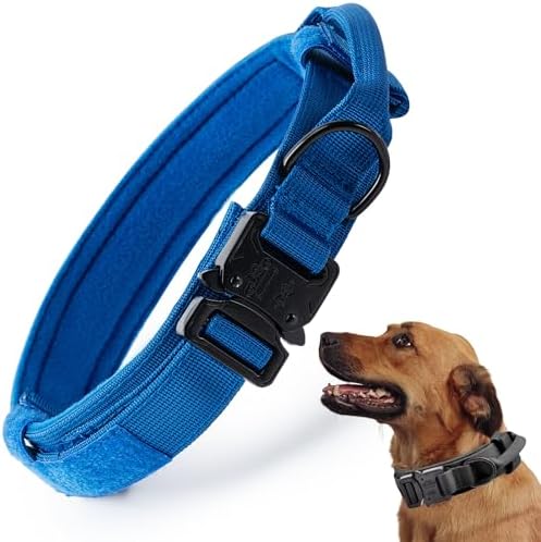 Tactical Dog Collar, Adjustable Military Training Nylon Dog Collar with Control Handle and Heavy Quick-Release Metal Buckle for Small Medium Large Dogs, Dark Blue XXL