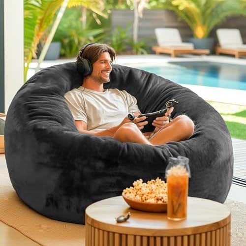 Codi Bean Bag Chair with Filler Included, 4 FT - Comfy Large Beanbag Chairs for Adults - Machine Washable and Soft Mink Bonded Cover - Charcoal Grey, 4ft