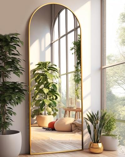Arched Full Length Mirror, Floor Mirror with Stand, 18"x58" Large Mirror, Wall Mirror Full Length, Gold Floor Length Mirror, Body Floor Mirror, Wall Mounted Mirror for Bedroom, Gold
