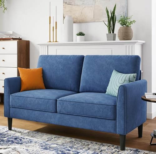 LINSY Loveseat Sofa Couch - Comfy 58" Small Loveseat for Small Spaces Modern Couches with Thick Cushion, Ergonomic Design Soft Sofa for Living Room Bedroom Apartment (Blue)