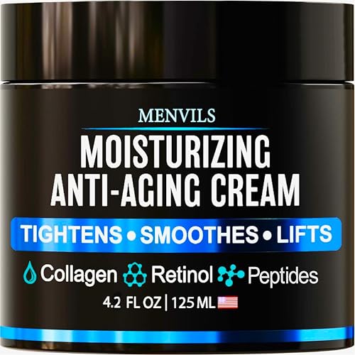 Mens Face Moisturizer Cream - Anti Aging & Wrinkle Cream - Face Moisturizer For Men with Collagen, Retinol, Peptides, Jojoba Oil - Facial Skin Care & Eye Lotion - Day & Night - 4.2 OZ