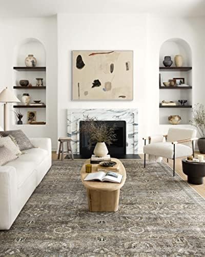 Loloi Layla Collection LAY-13 Antique/Moss 7'-6" x 9'-6" .13" Thick Area Rug, Soft, Durable, Vintage Inspired, Distressed, Low Pile, Non-Shedding, Easy Clean, Printed, Living Room Rug