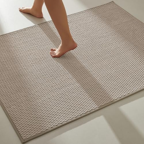Large Bathroom Rugs Non Slip Washable Bath Rugs Super Absorbent Bathroom Rug Thin Quick Dry Low Pile Bath Mats, Beige 36"x48"