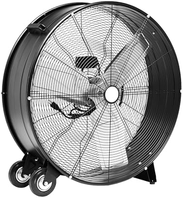 Amazon Basics 30" 300W High-Velocity, Heavy-Duty Industrial Fan, Drum Fan, with UL-Certified Safety Compliance, 2 Speeds, Up to 12,480 CFM, 5.9-ft Power Cord, 2 Wheels, Metal Housing/Blades, Black
