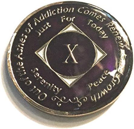 10 Year NA Deep Purple & Gold Tri Plate Medallion -Chip, Coin, Token