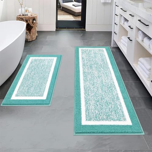 Pauwer Bathroom Rug Set, Non Slip Bath Mat, Absorbent Shower Rug for Floor, Tub and Shower, Teal