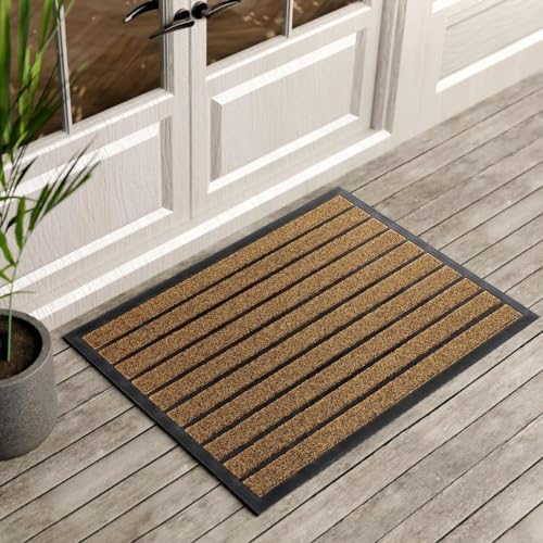 ubdyo Extra Durable Door Mat - Dirt Trapping Outdoor Welcome Mats - Non-Slip Outdoor Indoor Entrance - Low Profile Front Doormat (36" x 24", Bright Brown)