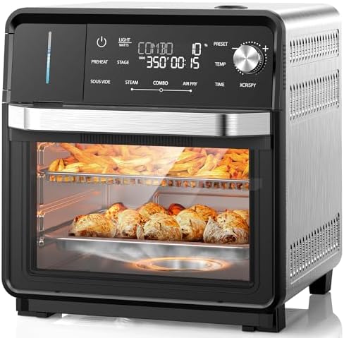 Nuwave Combi Steam Oven, 16Qt All-in-One Stainless Steel Multi-Cooker: Air Fry, Toast, Steam, Sous Vide & More, Precise 50-450°F, Adjustable Moisture, 120 Presets, Programmable Memories, Easy to Clean