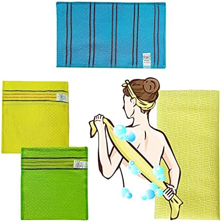 Exfoliating Bath Washcloth Mitt for Remove Dead Skin.Loofah Sponge, Korean & Japanse & African Net Sponge Rag. Back Scrubber Washer for Use in Shower Bath(Variety Pack 4)