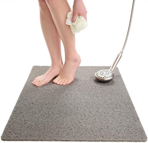 Enkosi Loofah Non-Slip Shower Mat - Shower Floors, Bathtub, Bathrooms, Wet Areas - Cushioned Bath Mat with Drain Holes - Quick Dry PVC, Secure Safety Pad Without Suction Cups (32x24 Grey)
