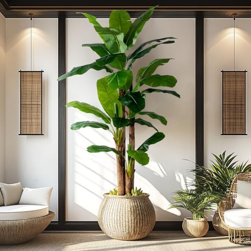 9FT Artificial Banana Tree Tall Fake Banana Leaf Plant Faux Banana Silk Tree Faux Banana Leaves for Home Swimming Pool Indoor Outdoor Patio Tropical Decor