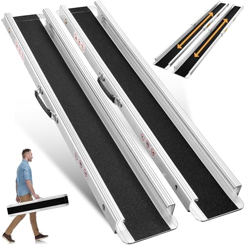 8FT Portable Wheelchair Ramp, Adjustable Aluminum ramps for wheelchairs for Home, 1200LB Capacity, 2X Thickened Sidewall, Wheelchair Ramp for Home, Stairs, Steps (2 Pack)