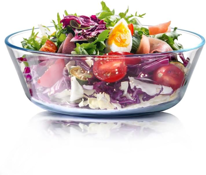 NUTRIUPS 44oz Flat Bottom Tempered Glass Bowl, 8in Clear Glass Bowl for Kitchen, Small Glass Salad Bowls, Microwave and Oven Safe