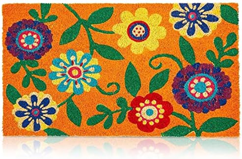 Juvale Summer Welcome Coir Floral Doormat for Outdoor Entrance, 17 x 30 Inches, Ideal for Door Entrance, Patio, Backyard, Laundry