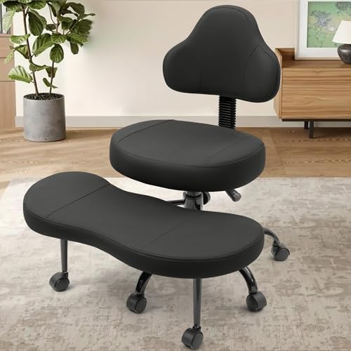 Cross Legged Office Chair, Criss Cross Desk Chair ADHD Meditation Kneeling Yoga Seat with Adjustable Height, Lumbar Support, Wider Footrest and Wheels (Black)