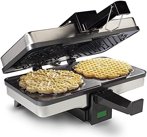 Pizzelle Maker- Nonstick Electric Baker Press Makes Two 5-Inch Cookies at Once- Recipe Guide Included- Fun Baking Supplies for Party- Italian Dessert Treat Making Made Easy- Housewarming Gift for Her