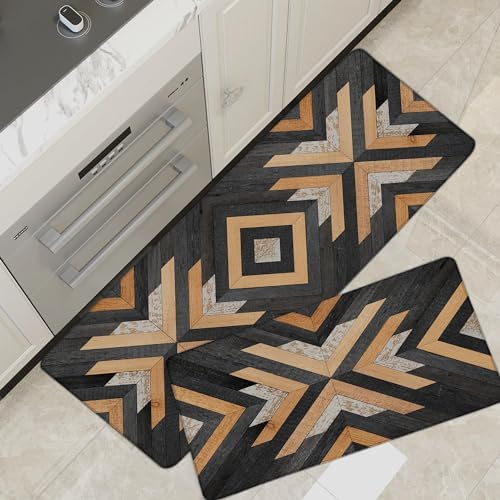 Black Boho Aztec Kitchen Mats Rugs Sets of 2 Cushioned Anti Fatigue Floor Mat Western Foam Comfort Kitchen Rugs Farmhouse Style Non Slip Waterproof Standing Mat for Sink Laundry