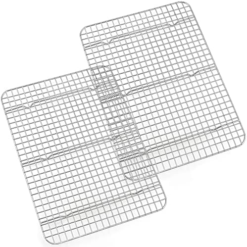 Cooling Rack Set of 2, E-far 1/2 Sheet Baking Racks for Oven Cooking Roasting Grilling, Stainless Steel 16.6β x 11.6β Wire Rack for Cookie Cake Bacon Meat Resting, Non-toxic Metal & Dishwasher Safe