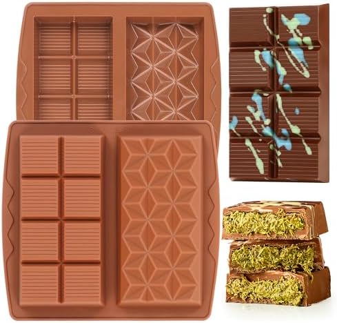 1 Inch Chocolate Bar Mold Deep Dubai Stuffed Chocolate Molds Silicone Large Break Apart Silicone Molds (Mix,2 Pcs)
