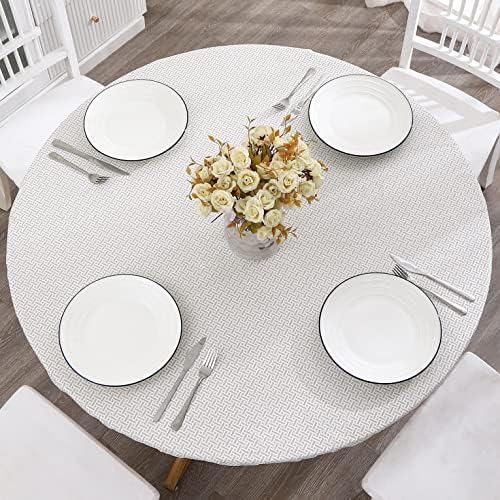 Round Vinyl Fitted Tablecloth with Flannel Backing Elastic Edge Design Table Cover Waterproof Oil-Proof PVC Table Cloth Stain-Resistant Best for 37"-44" Round
