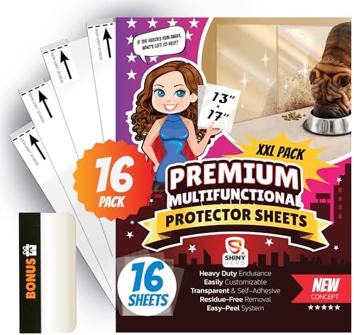 16Pack - Clear Wall & Door Protector from Dog Scratching - Anti Cat Couch Guard Plastic Sheets, Furniture Self-Adhesive Removable Sticky Tape, Transparent Thick Sofa Scratch Deterrent Frame Cover Film
