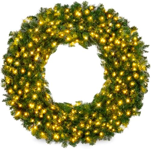 Best Choice Products 60in Large Artificial Pre-Lit Fir Christmas Wreath Holiday Accent Decoration w/ 300 LED Lights, 930 PVC Tips