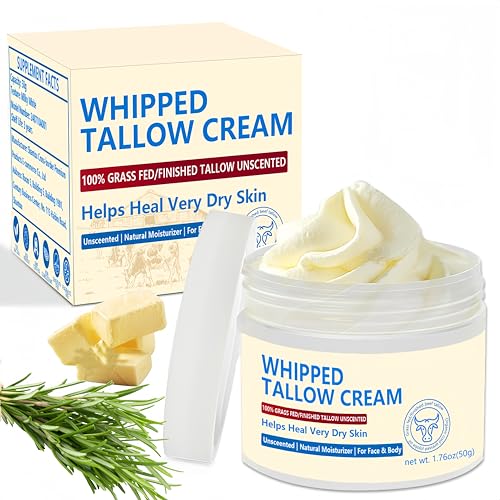 Beef Tallow, Beef Tallow for Skin, Beef Tallow Face Moisturiser, 100% Grass Fed Beef Tallow for Skin Care - Natural Handmade Lotion Whipped Beef Tallow Cream for Face & Body Sensitive Skin - 1.76 OZ