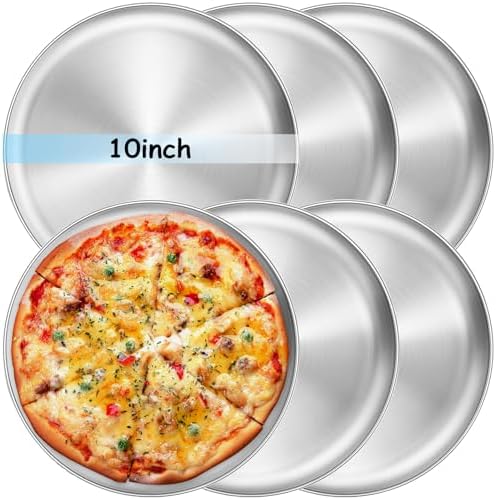 10-inch Stainless Steel Plates Set, Non-toxic Unbreakable Metal Dishes Plates for kids Toddlers, Lightweight Camping Food Tray, Dishwasher & Oven Safe (Silver - Flat, 10" Round - 6 Packs)