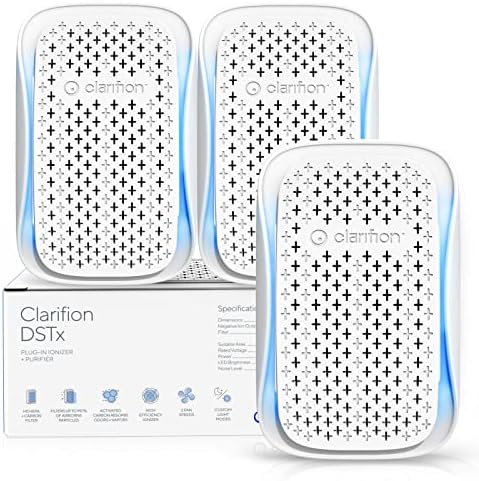 Clarifion - DSTx 2.0 Portable Air Purifier (3 Pack) - Plug In Air Ionizer HEPA Air Filter, Mini Personal Air Purifiers For, Bedroom and Pets Helps With Dust, Smoke, Airborne Dust and Odors