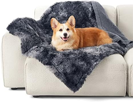 Bedsure Waterproof Dog Blankets for Medium Dogs - Calming Cat Blanket for Couch Protector Washable, Long Faux Fur Pet Throw Blanket for Puppy, Reversible Furniture Protection, 30"x40", Tie-dye Grey