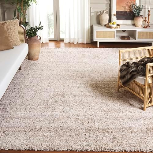 SAFAVIEH Hudson Shag Collection Area Rug - 9' x 12', Ivory & Beige, Modern Abstract Design, Non-Shedding & Easy Care, 2-inch Thick Ideal for High Traffic Areas in Living Room, Bedroom (SGH295C)