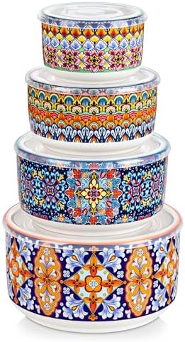 vancasso Mixing Bowls with Lids Set of 4, Ceramic Nesting Bowls Serving Bowl for Food Storage, Microwave and Dishwasher Safe, 60/36/20/10 OZ, Series SIMI
