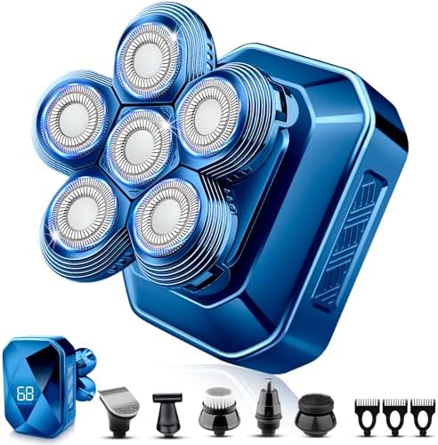 Head Shavers for Bald Men, IPX7 Waterproof Detachable Head Shaver,6D Electric Razor for Men, 6 in 1 Wet/Dry Rechargeable LED Shaving Kit with Type-C Charge
