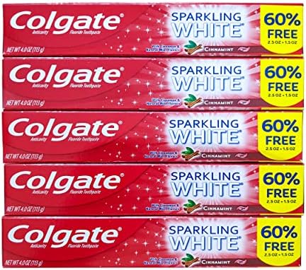 Colgate Cinnamint Fluoride Toothpaste with Cinnamon and Natural Mint Flavor, Deep Tooth and Gum Cleaning Gel with Gentle Whitening, Fights Cavities and Plaque, Kids and Adults, 5 Pack
