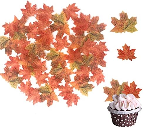 90 Pcs Edible Fall Leaves Gold Leaf Cupcake Toppers, For your Party Cake Toppers Decoration