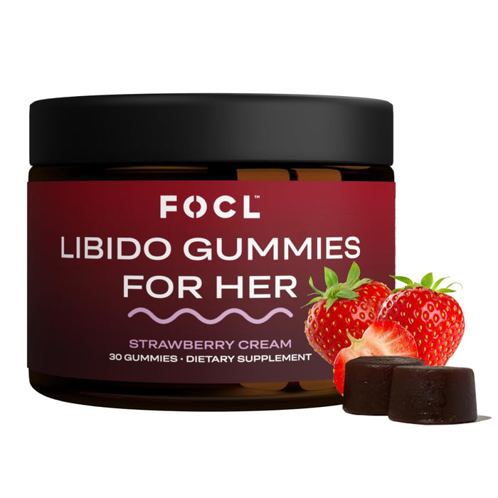 FOCL Female Libido Booster for Women - Boost Desire, Arousal, Energy, Helps Promote Hormone Balance - Horny Goat Weed, Fenugreek & Green Tea (30 Gummies Strawberry Cream)