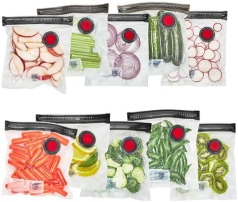 ZWILLING Fresh & Save Set 10-pc Vacuum Sealer Bags for Food, 1/2 Gallon, Reusable Sous Vide Bags, Reusable Food Storage Bags for Meal Prep, Reusable Snack Bags, Dishwasher Safe , Small, Clear
