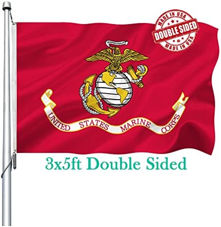 Double Sided Marine Corps USMC Flag 3x5 Outdoor- Heavy Duty Polyester Marine Army Military Flags Banner with 2 Brass Grommets 4 Rows Stitched